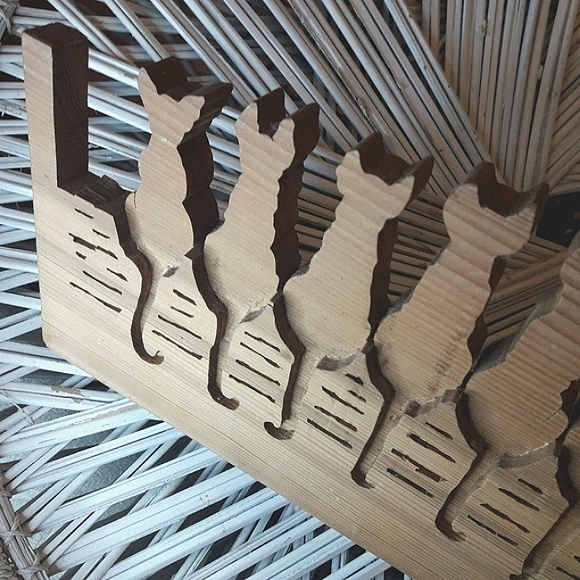 Wooden Cat Wall Decor Fence Wood Block Kitties - Picture 10 of 15